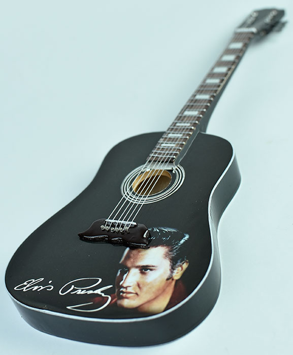 Miniature guitar acoustic black with Elvis picture