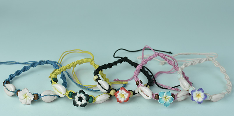 handmade macrame bracelet 100% hand braided with colorful flower ornament, bali beach bracelet wolesale in cheap price 
