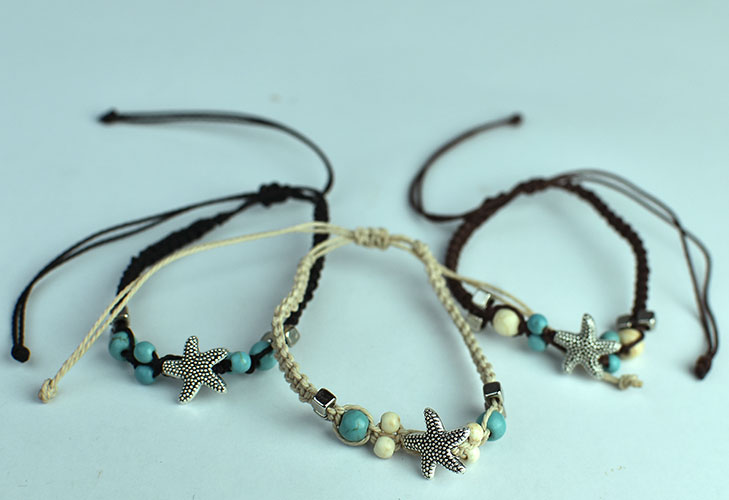 wholeasle bali beach bracelet star silver plate charmc with tiny braided macrame style