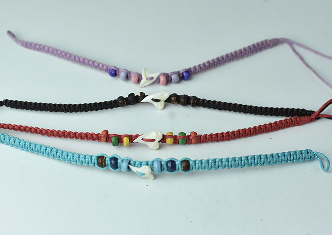 supply bracelet beach macrame style tiny braided cord with fish teeth charms