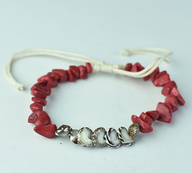 supply beautiful bracelet shell charms and red bead in hand braided cord