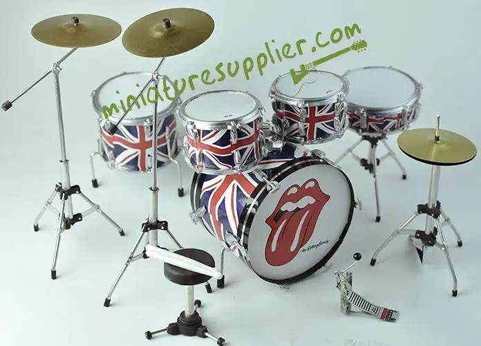 supplier and wholesale miniature drum set replica Union Jack skin Rolling Stones
