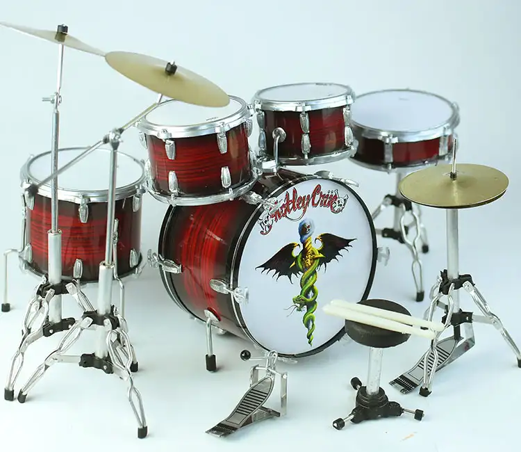 production miniature drum set dark brown wood color Motley Crue Dr. Feelgood