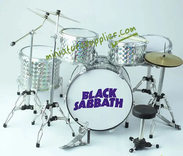 supplier and wholesale miniature drum set replica Black Sabbath silver color