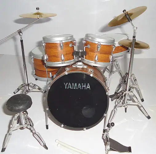 Dark brown wood skin Yamaha drum set miniature handmade from Bali Indonesia