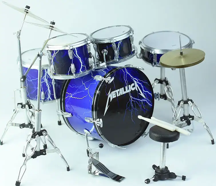 Side view of miniature Drum Set Metallica Ride the Lightning