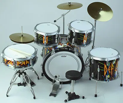 Back view of Miniature Drum Set replica Def Leppard Hysteria 