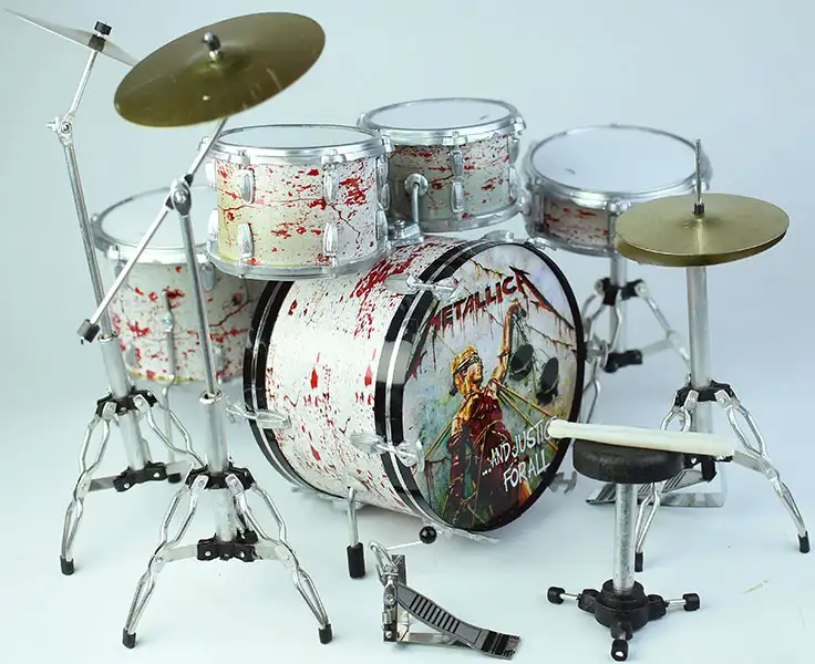 Side view of miniature Drum Set Metallica And Justice for All for sale
