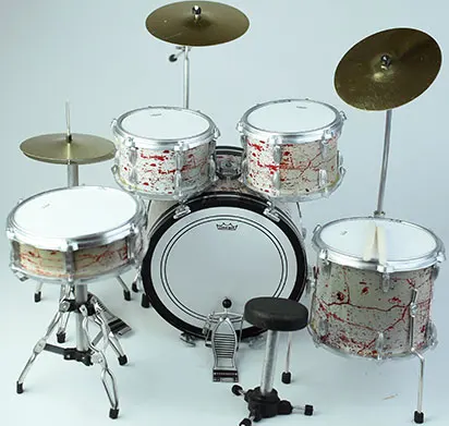 Back view of Miniature Drum Set replica Metallica And Justice for All