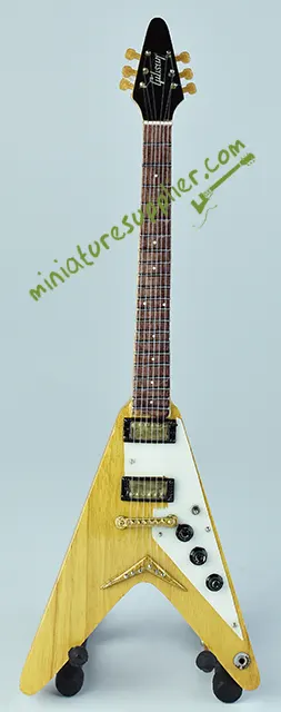 Miniature guitar replica Korina, Flying V Natural wood guitar miniature