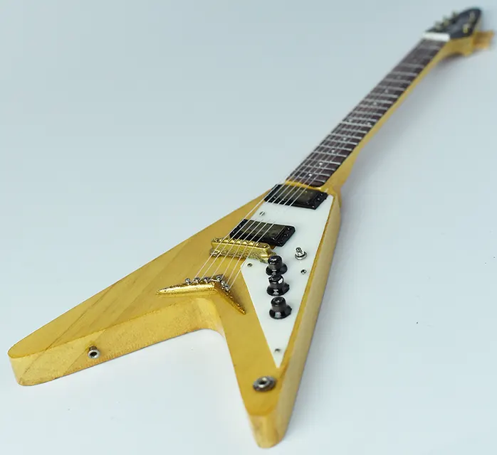 wholesale Miniature guitar replica Korina, Flying V Natural wood handmade miniature guitar