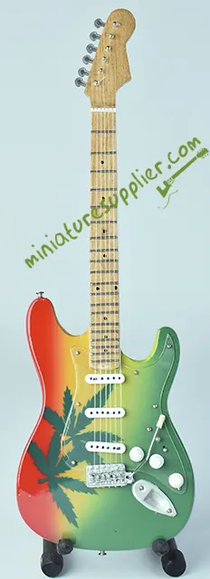 Miniature guitar display Bob Marley mariyuana leaf