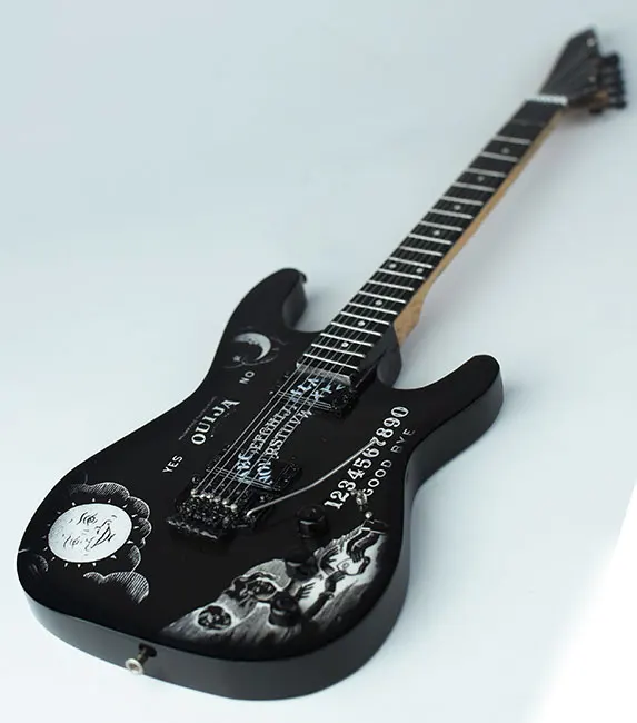 supply miniature guitar Metallica from Bali Indonesia, miniature guitar replica Ouija black in handmade production and very cheap price
