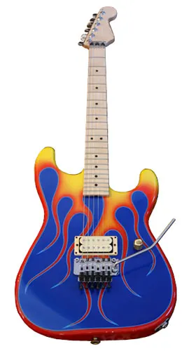 Miniature guitar display Eddie Ojeda the blue flame