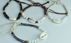 Bali strings bracelet with bead and sea shell, wholesale in mix color